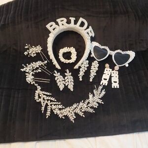 Silver Bridal Headband and Jewelry Set - Crystal & Pearl Accents